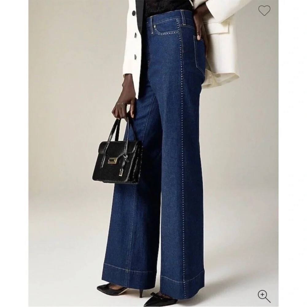 J.Crew ‘96 Embellished Denim Trouser Wide Leg Jeans 31P‎ High Rise Dark Wash